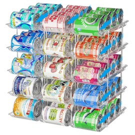 BingoHive Stackable 5 Tiers Can Organizer Pantry, Canned Food Holder for Fridge Holds 60 Cans, Free Combination & Automatic Rolling, Space Saving Storage for Refrigerator Kitchen Pantry, Clear