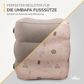 UMBAPA® Inflatable Footrest Cover Aeroplane - Soft & Washable Cover | Perfect Fit, Breathable & Stretchy | Protects & Beautifies for Travel in Car, Bus & Plane (Travel Blush)