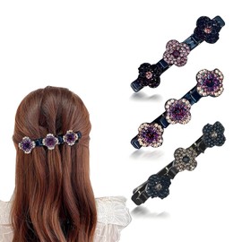 HSYTEK Pack of 3 Double Layer Hair Clips, Braided Hair Clips, Four Leaf Hairpin Duck Bill Clip, Hair Accessories for a Wide Range of Hairstyles