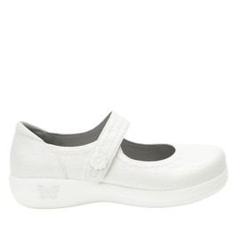 Alegria Women's Kourtney Professional Nursing and Healthcare Adjustable Mary Jane Slip-On Closed Back Clog Embloom White 9.5-10 Wide Width US