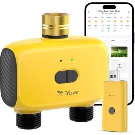 TRJZWA Smart WiFi Sprinkler Timer 2-Zone - Brass Inlet Garden Hose Timer w/Rain Delay