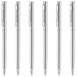 Unibene Slim Stainless Steel Retractable Ballpoint Pens, Nice Gift for Business Office Students Teachers Wedding Christmas, Medium Point(1 mm) 6 Pack-Black ink