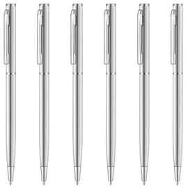 Unibene Slim Stainless Steel Retractable Ballpoint Pens, Nice Gift for Business Office Students Teachers Wedding Christmas, Medium Point(1 mm) 6 Pack-Black ink