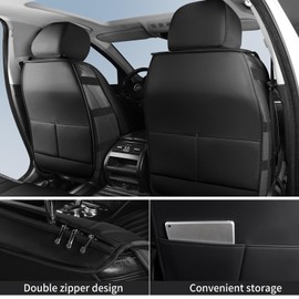 HChengkikz Car Seat Covers Front Pair,Breathable Nappa Leather Seat Covers for Cars,Universal Auto Interiors Car Seat Cushions for Most Sedans SUV Truck(Style2,2 PCS Front Seat,Black+Cream)