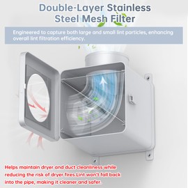 DHGBD 90° Dryer Lint Trap – Indoor Secondary Lint Trap for Dryer with 4" x 8FT Vent Hose, Dryer Duct Lint Trap Box & Stainless Filters, Dryer Lint Catcher for Electric & Gas Dryers(Metal)