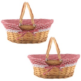 MUKCHAP 2 Pack 32 x 23 x 12cm Wicker Picnic Basket, Oval Wicker Basket with Folding Handle Lining, Woven Willow Picnic Basket Hamper for Picnics, Parties, BBQs, Honey Color