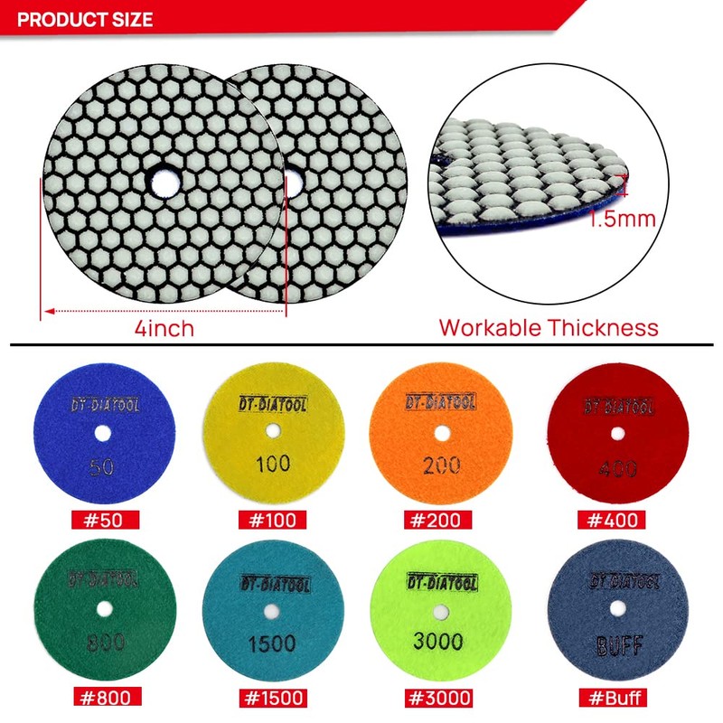 DT-DIATOOL Dry Diamond Polishing Pads 4 Inch for Granite Marble