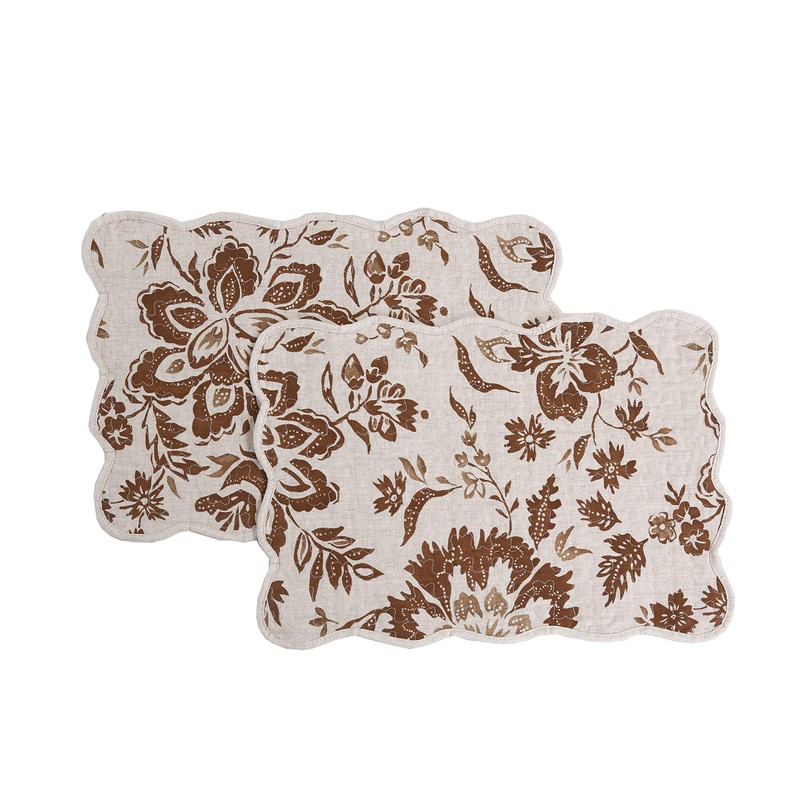 Cozy Line Home Fashions Quilted Linen Cotton Placemats (Chocolate Flower,