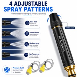 2026 New Pressure Garden Hose Nozzle, Adjustable Jet Power Washer Spray Nozzle for Car Washing, Patio Cleaning & Garden Watering, Heavy Duty Leak-Proof Water Hose Nozzle with 2 Hose Clamps