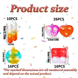 58Pcs Party Bag Fillers for Kids, Pop It Fidget Toys Keychain Set, Sensory Toys for Stress Relief, Random Colors Party Favors and Classroom Rewards