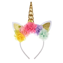 Love Sweety Unicorn Flower Crown Headband Animal Ear Headband (5#Rainbow)
