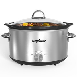 Sunvivi Small Slow Cooker 4QT, Mini Food Warmer with 3 Heating Settings, Removable Ceramic Pot, Dishwasher Safe Glass Lid, Stainless Steel, Silver