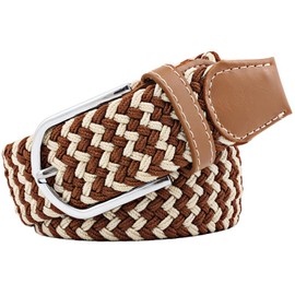 JK Home 3.3cm Wide 115cm Braided Stretch Belt, Elastic Woven Waist Belts with PU Leather Buckle, Casual Men Women Canvas Belt