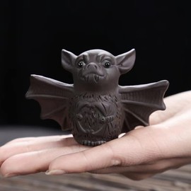 EAEDMY Purple Sand Tea Pet Angry Cat Bat Tortoise Puppy Figurine, Cute Kungfu Tea Pet Gift for Tea Lover Friend, Tea Table Desk Tearoom Home Decoration Ornament (4.Night Bat)