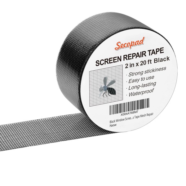 Secopad Black Window Screen Repair Tape, 2IN X 20FT Screen