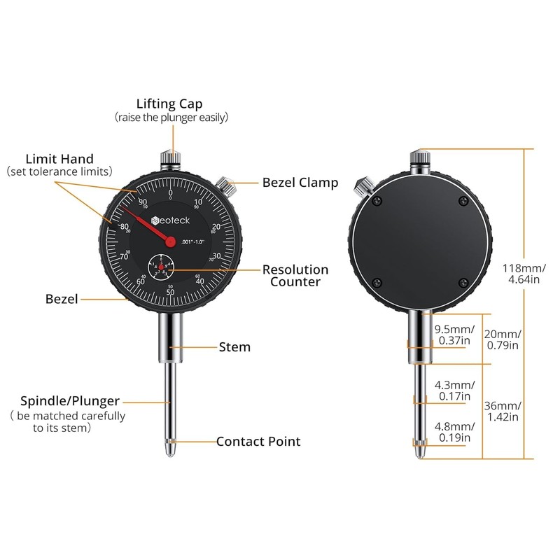 Neoteck 0-1"/0.001" Dial Indicator and Magnetic Base Set with Storage