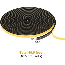 TORRAMI Foam Weather Stripping 1/4" W X 1/4" T, Foam Tape Insulation Soundproofing Strips Tape Gasket Seal for Sliding Door Frame and Window, Door Jamb, Total 30 Ft (3 X 10 Ft Each)