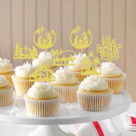 Keaziu - Juego de 36 piezas de adornos de Navidad para magdalenas Jesús es la resón, para belenes, religiones, Navidad, decoración de fiestas, color dorado