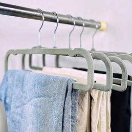 Velvet Pant Hangers, 20pcs Heavy Duty Flocked Trouser Hangers with Non-Slip Bar, 35cm(L) Adult Clothes Hanger with Swivel Hook, Slim Felt Jean Hangers for Shorts, Dress, Scraf, Bar (Grey-Silver)