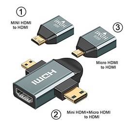 NFHK 3pcs/Set Micro & Mini HDMI to HDMI Compatible 1.4 Female 2-in-1 Combo Adapter 4K @ 60hz