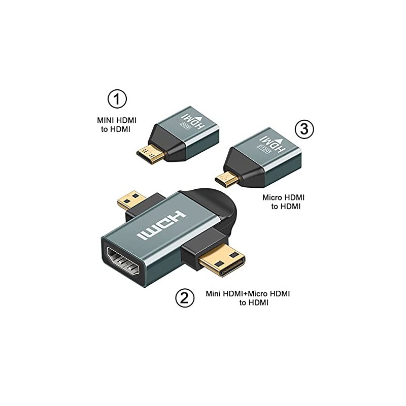 NFHK 3pcs/Set Micro & Mini HDMI to HDMI Compatible 1.4