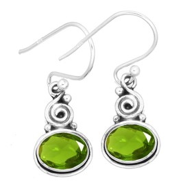 Jeweloporium 925 Sterling Silver Earring for Women Small Silver Earring Green August Birthstone Peridot Quartz Gemstone Drop Dangle Solitaire Thanksgiving Gift Costume Jewellery