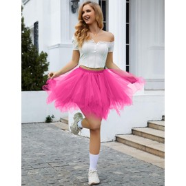 bridesmay Women's Carnival Costume Tulle Skirt 50s Tutu Skirt Short Ballet Underskirt Crinoline Petticoat Tutu, fuchsia, l