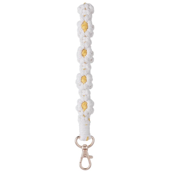 cobee Daisy Macrame Keychain, Handmade Boho Macrame Keychain Holder Macrame
