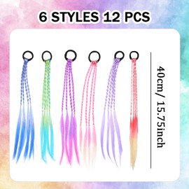 QSZHSL Pack of 12 Colourful Hair Strands Children, Hair Strands Girls, Children Colourful Hair with Elastic Rope Band for Girls Women, Hair Accessories Girls for Parties, Carnival, Birthday (Pack of