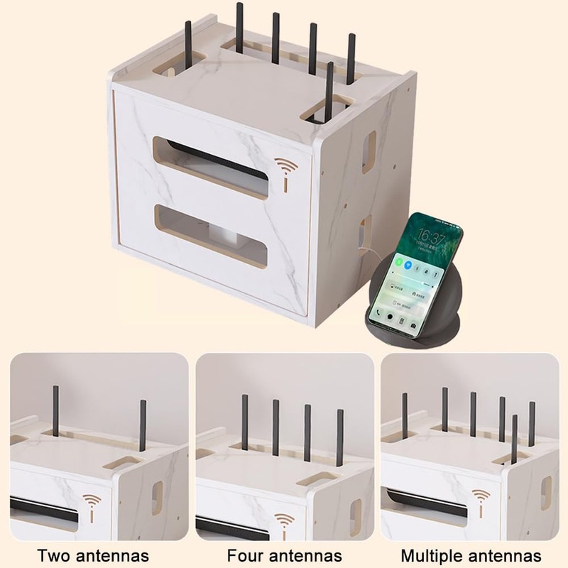 Wooden Router Shelf, Desktop WiFi Router Storage Box Modem Rack