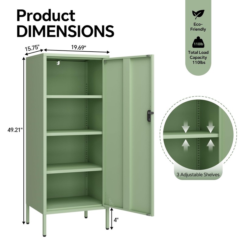 Steehoom Metal Lokcer Cabinet (Green, 19.69" D x 15.75" W