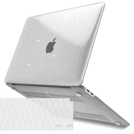 IBENZER Compatible with New MacBook Air 13 inch Case 2022 2021 2020 M1 A2337 A2179 A1932, Plastic Hard Shell Case with Keyboard Cover for Mac Retina Display with Touch ID, Star Clear, AT13-S-CL+1