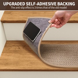 GROWLING Linen Stair Treads for Wooden Steps Indoor 36x9 inch,7pcs Upgraded Self Adhesive Backing Non Slip Stair Carpets, Peel and Stick Stair Runner Rugs, Reusable Staircase Step Treads(Beige)