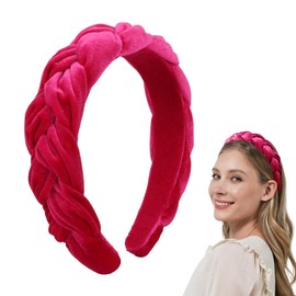 Nepenthion Velvet Braided Headbands for Women Velvet Headbands Stretchy Comfortable Non-Slip Hair Accessories (Hot Pink, Adult)