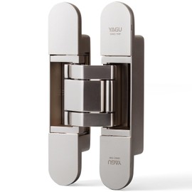YAGU 6.5 inch 3 Way Adjustable Invisible Hinges Hidden Door Hinges Concealed Hinges Zinc Alloy 180 Degree Swing Hinge Butt Hinge 6.5 x 3.2 x 1.1 inch Matte Sliver (1 Hinges)
