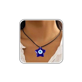 Cybche Boho Star Shaped Evil Eye Necklace Evil Eye Choker Necklace Black Leather Necklace Chain Acrylic Star Pendant Necklace Blue Eye Protection Necklace Jewelry for Women