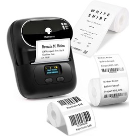 Phomemo M110 Label Printer, 3 Label Rolls Set, Upgraded Label Maker Machine for Phone and Windows/Mac(USB), Bluetooth Label Maker for Home, Office and Small Business