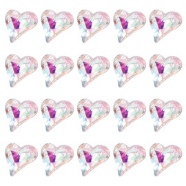 MECCANIXITY 20 Pcs 3D Heart AB Nail Rhinestones 12x13mm K9 Glass Crystal Rhinestones Pointed Back Crooked Heart Gems for Nail Charm Art DIY Decoration Craft