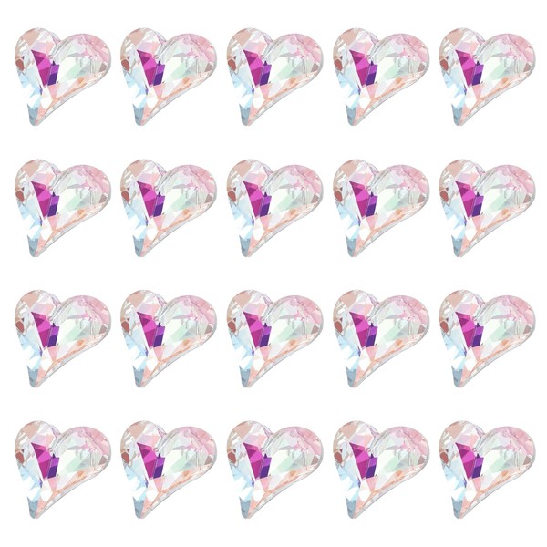 MECCANIXITY 20 Pcs 3D Heart AB Nail Rhinestones 12x13mm K9