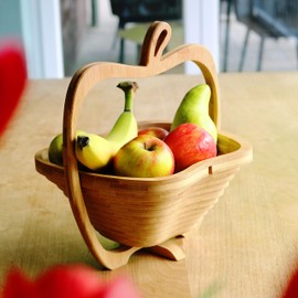bremermann Foldable Fruit Basket Apple Design Bamboo Approx. 26.7 x 30 x 22.5 cm (W x H x D)