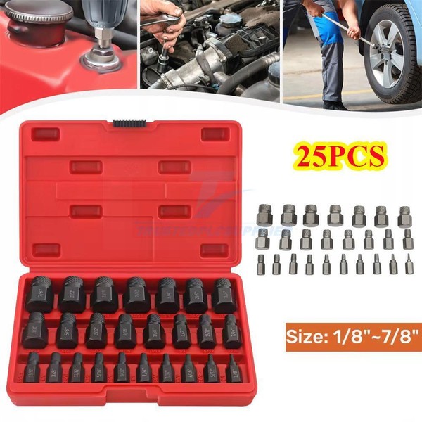 trustedplcsupplier 25Pcs Screw Extractor Set Hex Head Multi-Spline Easy Out