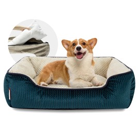 Miguel Removable Washable Dog Bed for Medium Dog Easy Clean - Rectangle Pet Bed for Large Cats with Zipper Cover Bolster Cuddle Puppy Bed with Supportive Side Wall Slip-Resistant Bottom, Blue 30 Inch