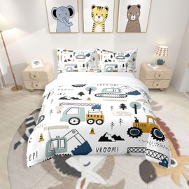 Homemissing Construction Site Digger Duvet Cover Toddler Bedding Set Truck Tractor Car Print Bed Linen 135 x 200 cm Teenagers Girls Boys with Zip 1 Pillowcase 80 x 80 cm
