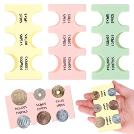 Dimeho Japanese Yen Coin Holder Hard Case Organizer, 3 Pack Coin Dispenser Hard Case with 6 Slots Portable Rectangle Coins Organizer and Storage Plastic Coins Sorter, Pink, Yellow, Light Green