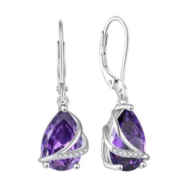 Rocayi February Birthstone Dangle Drop Earrings for Women 925 Sterling Silver Amethyst Earrings Teardrop Leverback Jewelry Gifts for Wife Girlfriend Mother Daughter Her