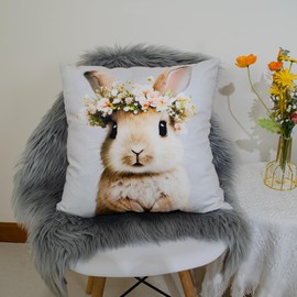 DILOXNSU Funny Bunny Cushion Cover Cute Animal Rabbit in Floral Bouquet Pillow Cover 45 x 45 cm Home Decorations Cushions for Livingroom Couch Sofa Decor Throw Pillow Case 18"x18"
