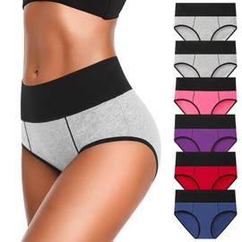 Eiggam Womens Underwear High Waist Cotton Underwear No Muffin Soft Full Coverage Ladies Brief Panties Multi A-6 Pack