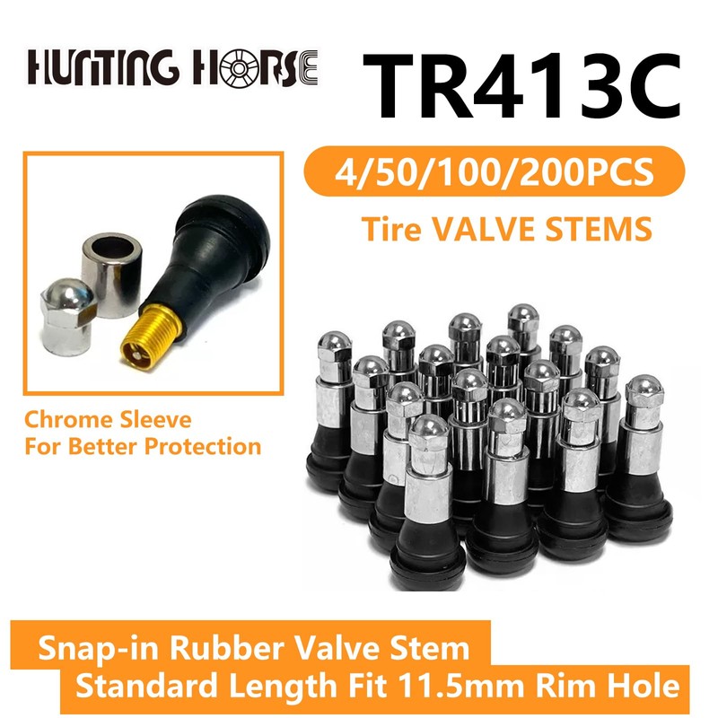 Set of 4 TR413C Snap in Black Rubber Valve Stem