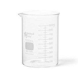 1000mL Beaker, Low Form Griffin, Borosilicate 3.3 Glass, Double Scale, Graduated, United Scientific BG1000-1000OS, Pack of 6