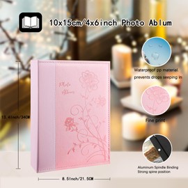 Miaikoe Photo Album 6x4 300 Photos Slip in, Extra Large Capacity Leather Cover Wedding Family Picture Albums Holds 300 Horizontal 10x15cm Landscape Photos(Pink)
